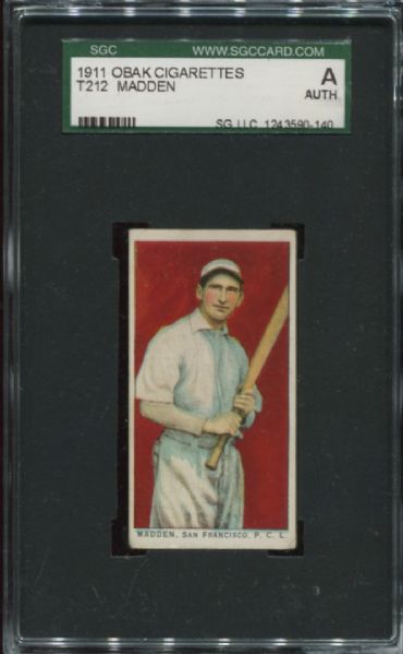 1911 T212 Obak Cigarettes Madden SGC Authentic