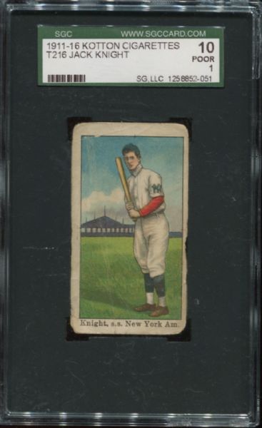 1911-16 T216 Kotton Cigarettes Jack Knight SGC 10