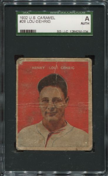 1932 U.S. Caramel #26 Lou Gehrig SGC Authentic