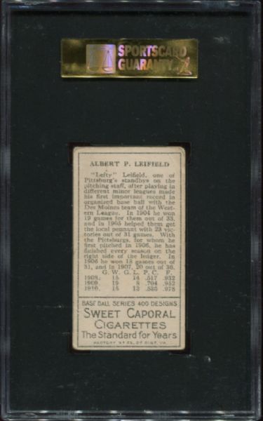 1911 T205 Sweet Caporal Lefty Leifield 'A' On Front SGC 30