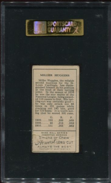 1911 T205 Honest Long Cut Miller Huggins SGC 20