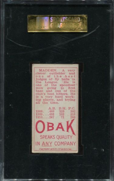 1911 T212 Obak Cigarettes Madden SGC Authentic