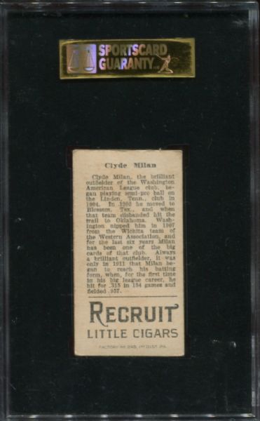 1912 T207 Recruit Clyde Milan SGC 50