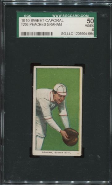 1909-11 T206 Sweet Caporal Peaches Graham SGC 50