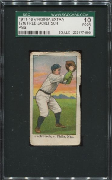 1911-16 T216 Virgina Extra Fred Jacklitsch SGC 10