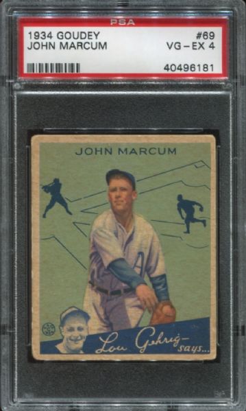 1934 Goudey #69 John Marcum PSA 4