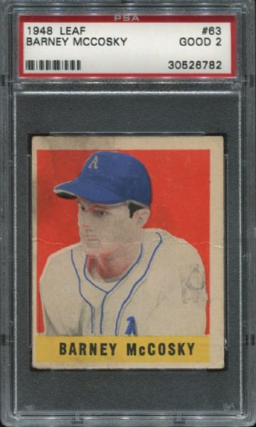 1948-49 Leaf Gum #63 Barney McCosky Short Print PSA 2