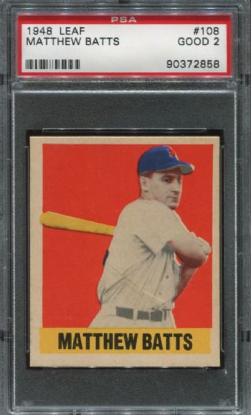 1948-49 Leaf Gum #108 Matthew Batts Short Print PSA 2