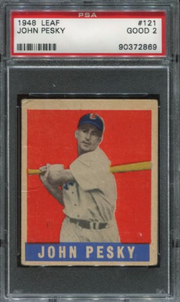 1948-49 Leaf Gum #121 John Pesky Short Print PSA 2