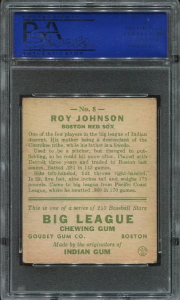 1933 Goudey #8 Roy Johnson PSA 4