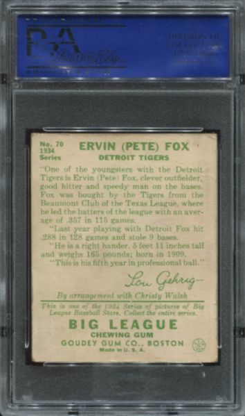 1934 Goudey #70 Pete Fox PSA 4