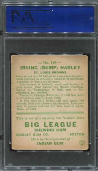 1933 Goudey #140 Bump Hadley PSA 4