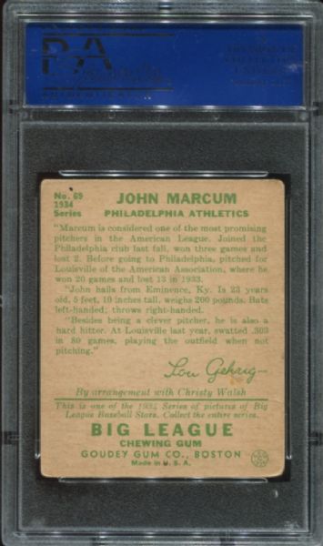 1934 Goudey #69 John Marcum PSA 4