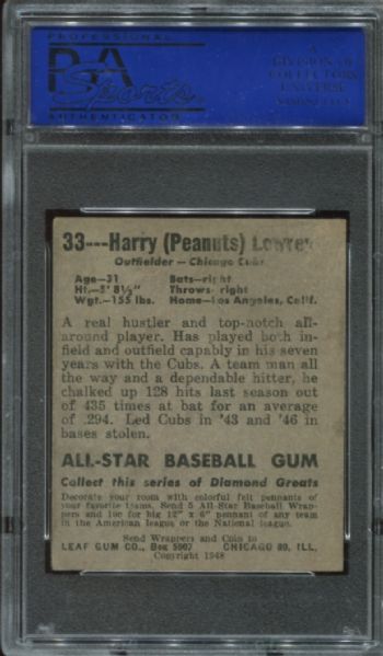 1948-49 Leaf Gum #33 Harry Lowrey Short Print PSA 3