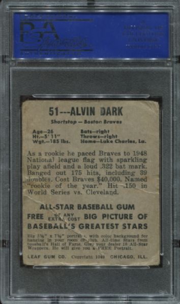 1948-49 Leaf Gum #51 Alvin Dark Short Print PSA 1