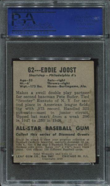 1948-49 Leaf Gum #62 Eddie Joost Short Print PSA 5