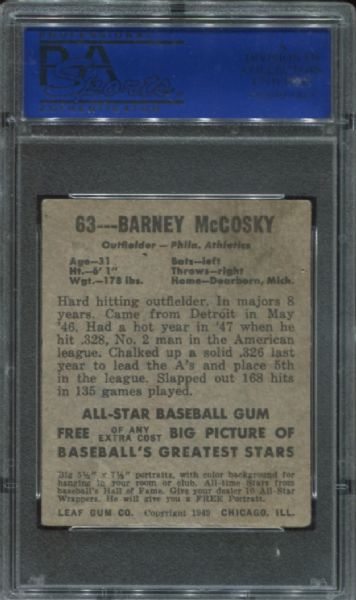 1948-49 Leaf Gum #63 Barney McCosky Short Print PSA 2