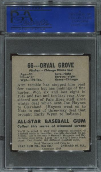 1948-49 Leaf Gum #66 Orval Grove Short Print PSA 3