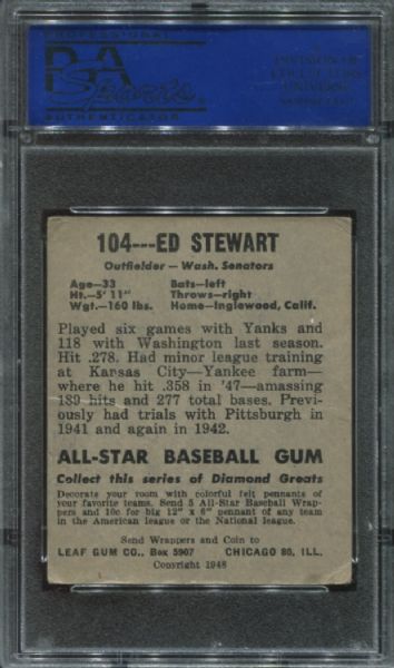 1948-49 Leaf Gum #104 Edward Stewart Short Print PSA 1