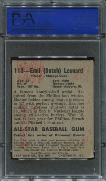 1948-49 Leaf Gum #113 Emil Leonard Short Print PSA 2