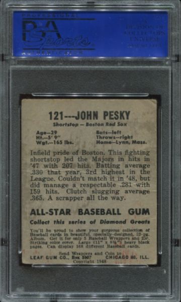 1948-49 Leaf Gum #121 John Pesky Short Print PSA 2