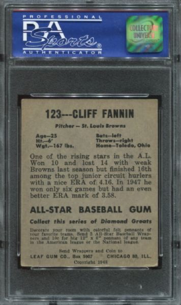 1948-49 Leaf Gum #123 Clifford Fannin Short Print PSA 4