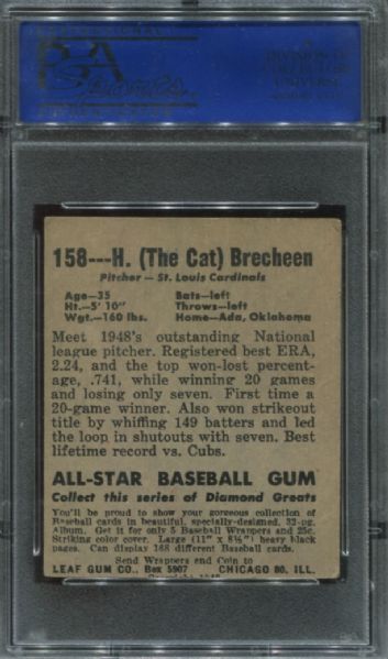 1948-49 Leaf Gum #158 Harry Brecheen Short Print PSA 2