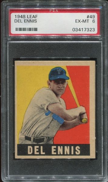 1948-49 Leaf Gum #49 Del Ennis PSA 6