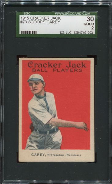 1915 Cracker Jack #73 Scoops Carey SGC 30