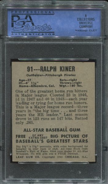 1948-49 Leaf Gum #91 Ralph Kiner PSA 6