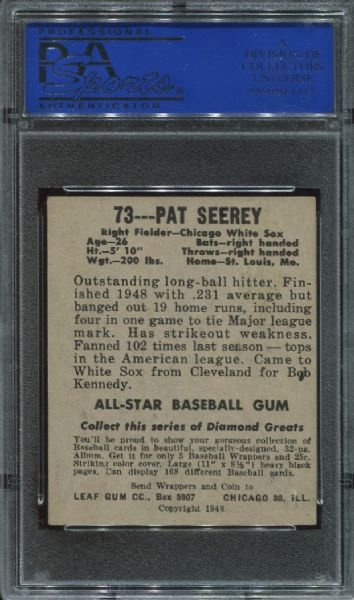 1948-49 Leaf Gum #73 Pat Seery PSA 6