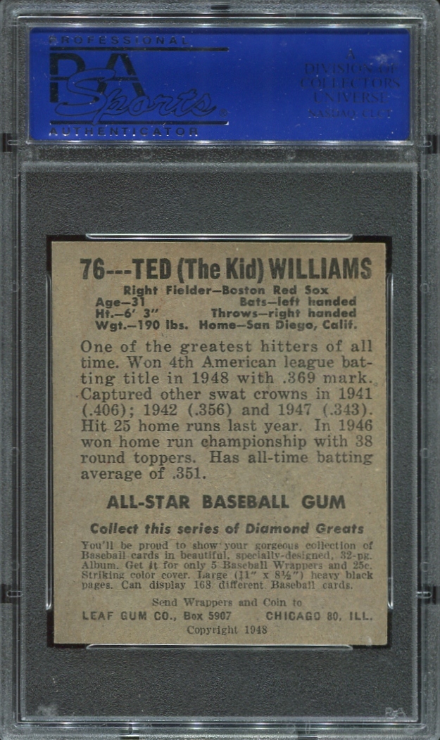 Lot Detail - 1948-49 Leaf Gum #76 Ted Williams PSA 5