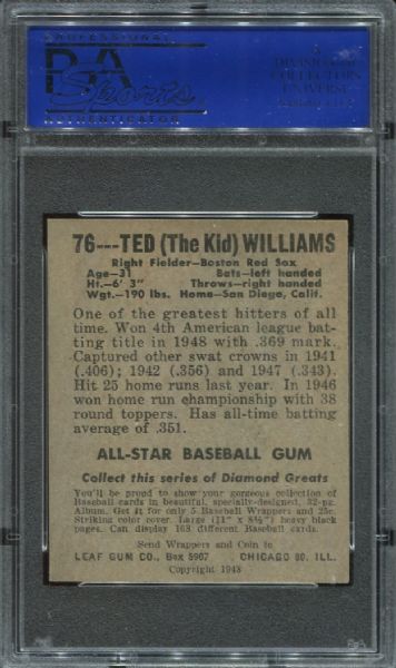 1948-49 Leaf Gum #76 Ted Williams PSA 5