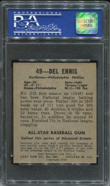 1948-49 Leaf Gum #49 Del Ennis PSA 6