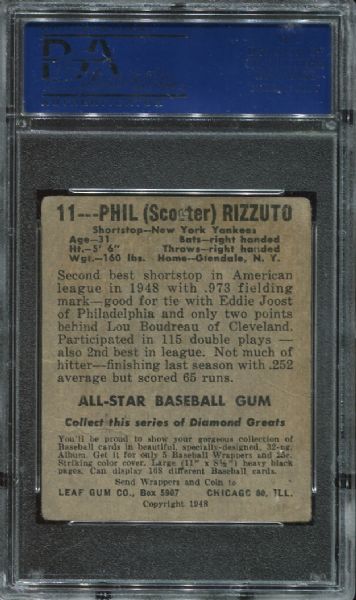 1948-49 Leaf Gum #11 Phil Rizzuto PSA Authentic