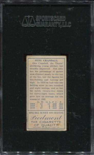 1911 T205 Piedmont Otis Crandall T Crossed SGC 50