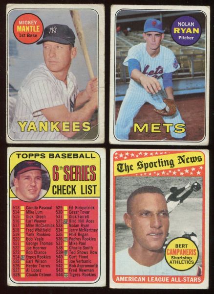 1969 Topps Partial Set Lot of 131 Different with Mantle & Ryan