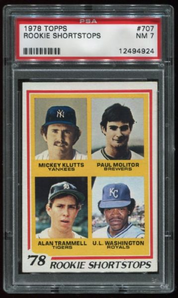 1978 Topps #707 Paul Molitor/Alan Trammell Rookie PSA 7