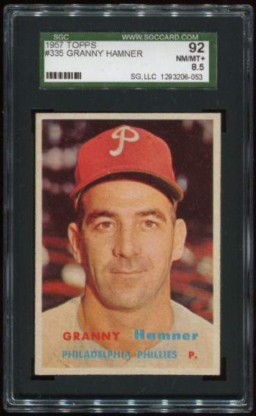 1957 Topps #335 Granny Hamner SGC 92