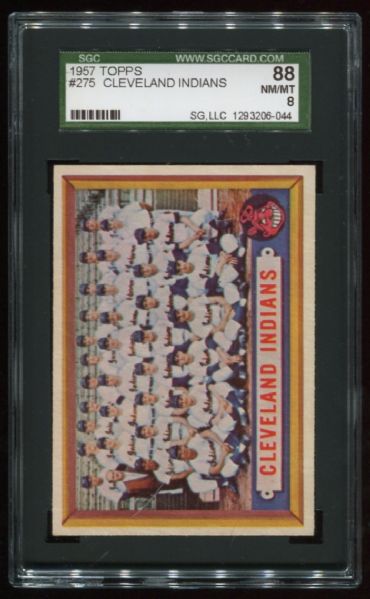 1957 Topps #275 Cleveland Indians Team SGC 88