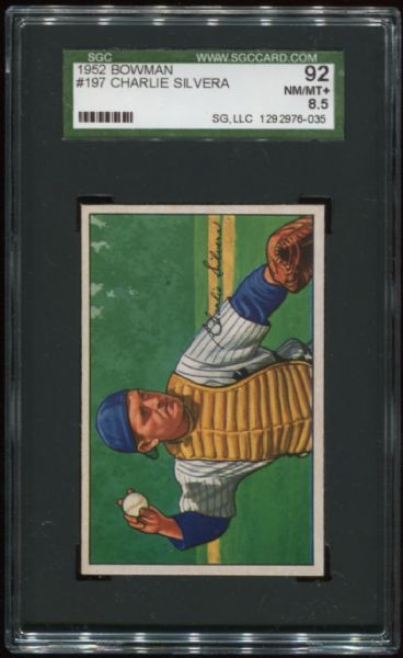 1952 Bowman #197 Charlie Silvera SGC 92