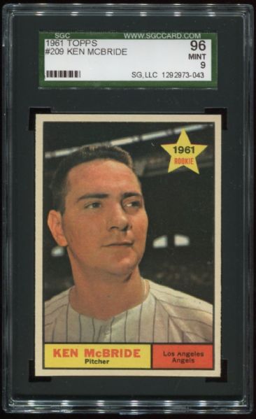 1961 Topps #209 Ken McBride SGC 96