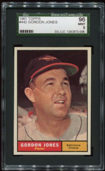 1961 Topps #442 Gordon Jones SGC 96