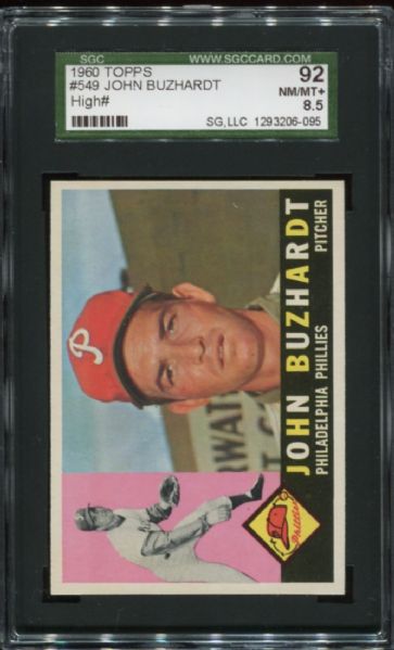 1960 Topps #549 John Buzhardt High Number SGC 92