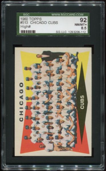 1960 Topps #513 Chicago Cubs Team High Number SGC 92