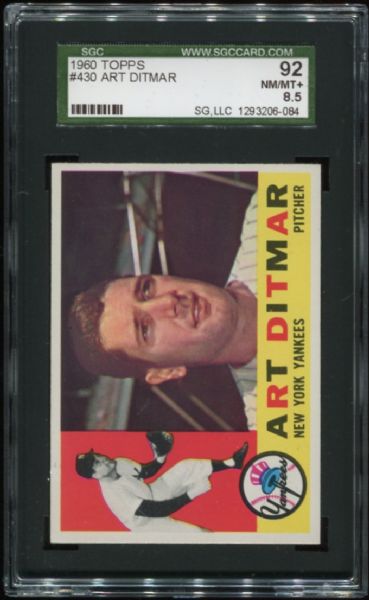 1960 Topps #430 Art Ditmar SGC 92