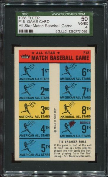 1966 Fleer All Star Match Game Card SGC 50