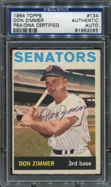 1964 Topps #134 Don Zimmer Autographed PSA/DNA Authentic