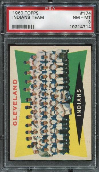 1960 Topps #174 Cleveland Indians Team PSA 8