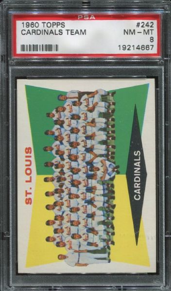 1960 Topps #242 St. Louis Cardinals Team PSA 8